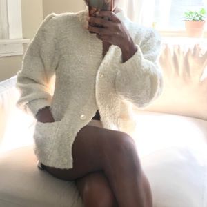 vintage cream wool thick cardigan sweater